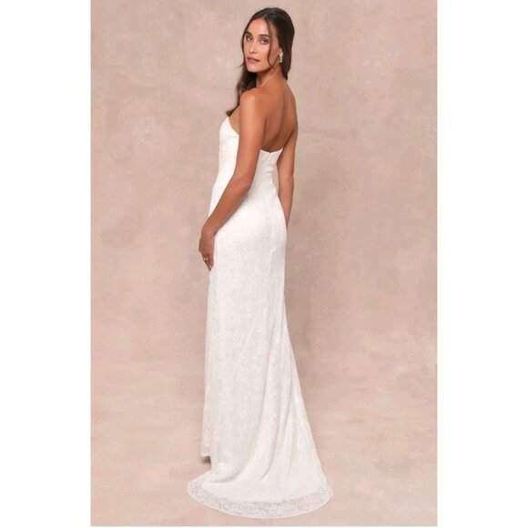 Lulus Wedding Bridal Gorgeous Love White Lace Strapless Mermaid Maxi Dress XL - Picture 2 of 9